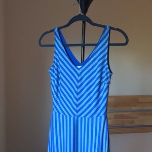 Blue/gray striped maxi dress